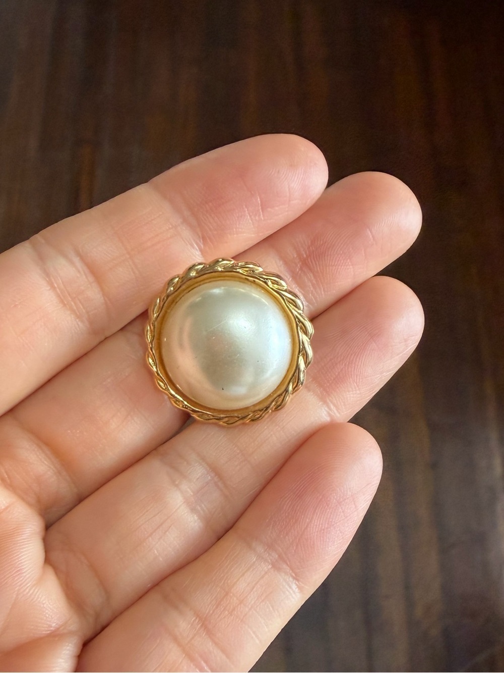 Vintage Faux Mabe Pearl Rope Border Brooch & Pendant Duo